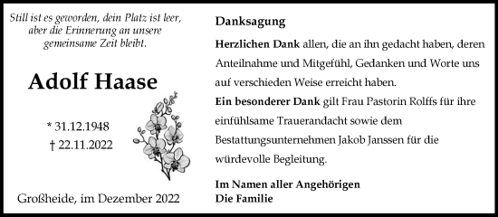 Traueranzeige von Adolf Haase 