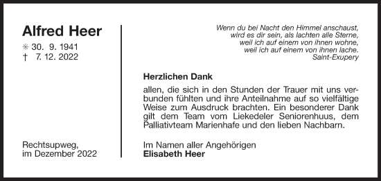 Traueranzeige von Alfred Heer 
