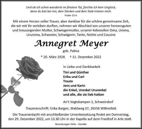 Traueranzeige von Annegret Meyer 
