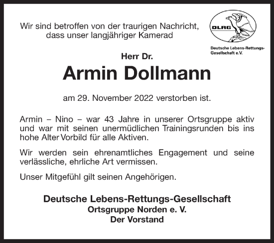 Traueranzeige von Armin Dollmann 