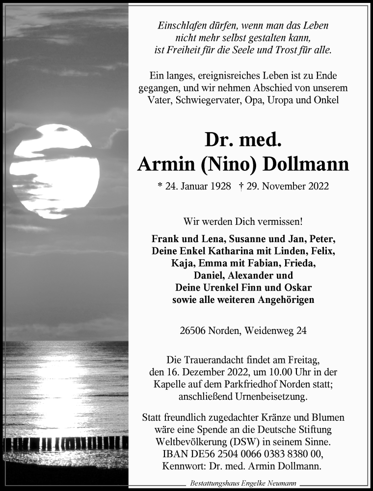  Traueranzeige für Armin Dollmann vom 03.12.2022 aus 