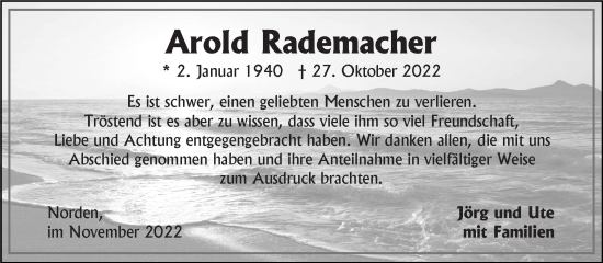 Traueranzeige von Arold Rademacher 