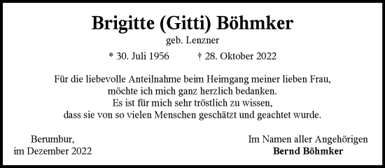 Traueranzeige von Brigitte Böhmker 