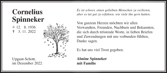 Traueranzeige von Cornelius Spinneker 