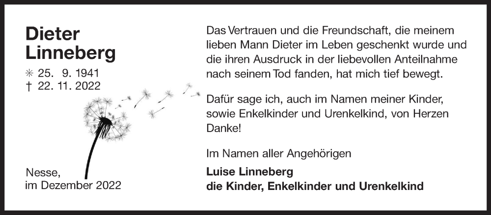  Traueranzeige für Dieter Linneberg vom 24.12.2022 aus 