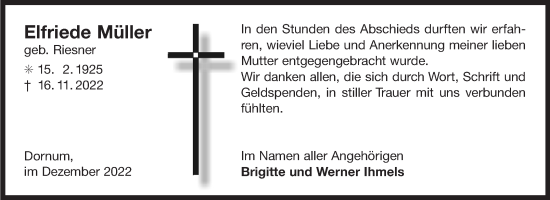 Traueranzeige von Elfriede Müller 