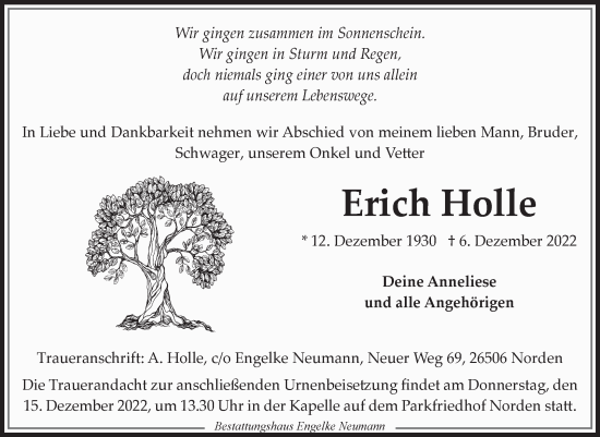 Traueranzeige von Erich Holle 