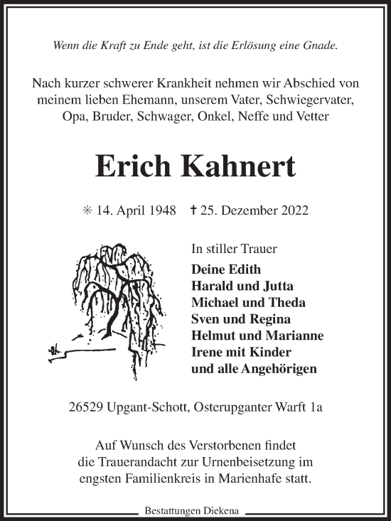 Traueranzeige von Erich Kahnert 