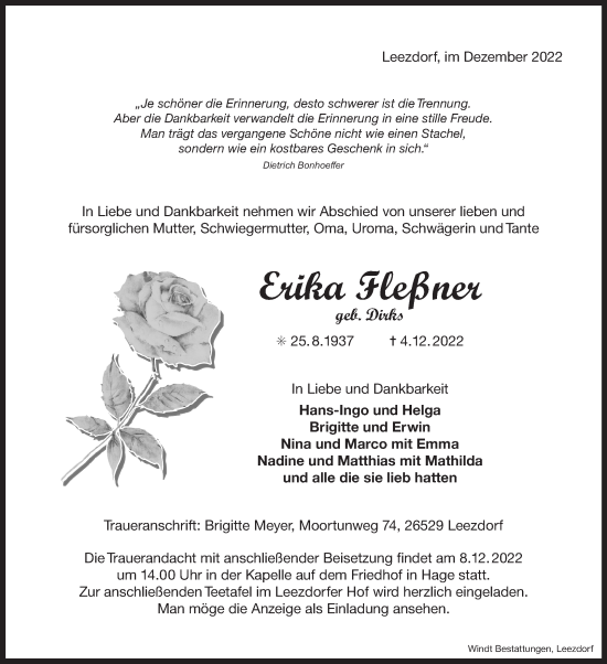 Traueranzeige von Erika Fleßner 