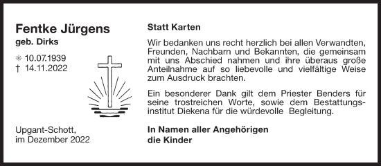 Traueranzeige von Fentke Jürgens 