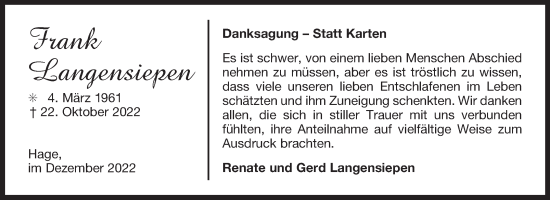 Traueranzeige von Frank Langensiepen 