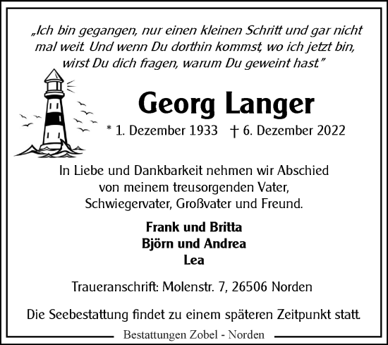 Traueranzeige von Georg Langer 
