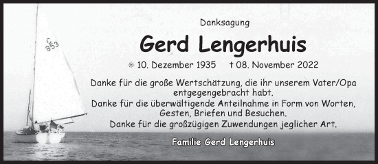Traueranzeige von Gerd Lengerhuis 