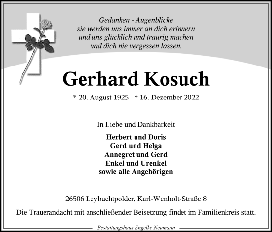 Traueranzeige von Gerhard Kosuch 