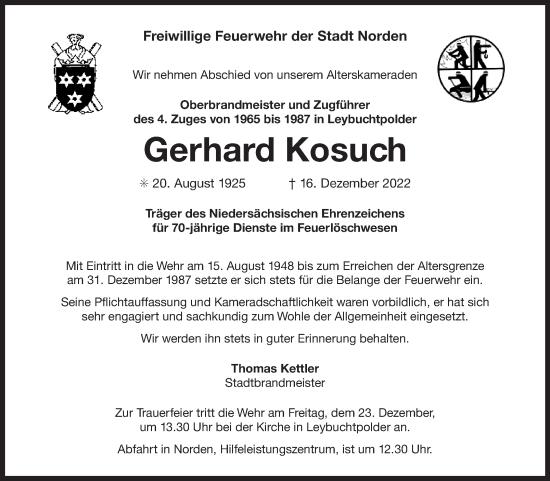 Traueranzeige von Gerhard Kosuch 