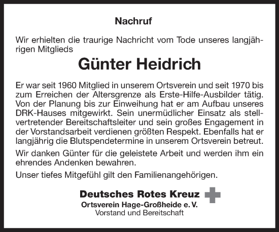 Traueranzeige von Günter Heidrich 