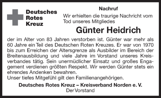 Traueranzeige von Günter Heidrich 