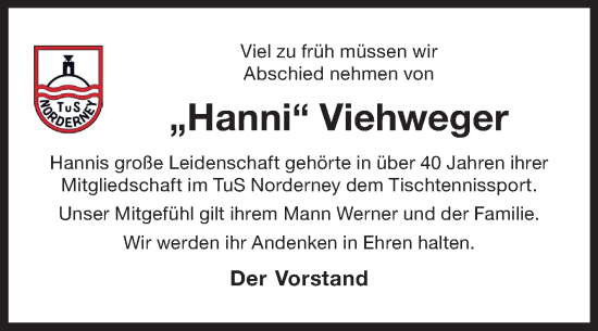 Traueranzeige von Hanni Viehweger 
