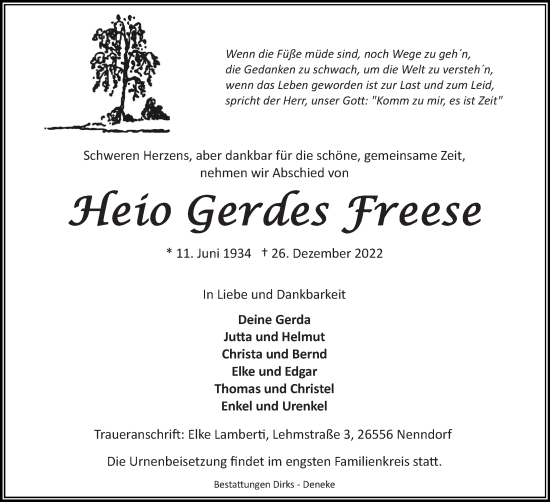Traueranzeige von Heio Gerdes Freese 