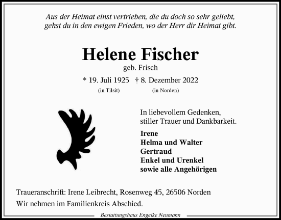 Traueranzeige von Helene Fischer 