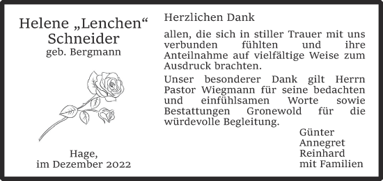 Traueranzeige von Helene Schneider 