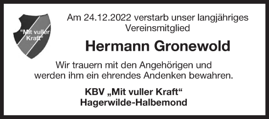 Traueranzeige von Hermann Gronewold 