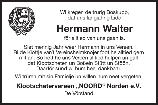 Traueranzeige von Hermann Walter 