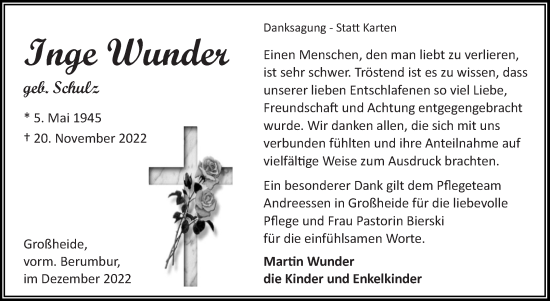Traueranzeige von Inge Wunder 