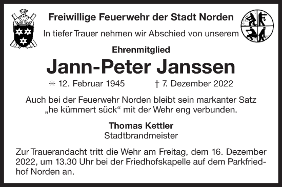 Traueranzeige von Jann-Peter Janssen 