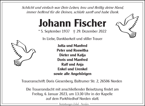 Traueranzeige von Johann Fischer 