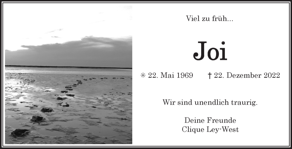  Traueranzeige für Joi  vom 30.12.2022 aus 