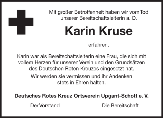 Traueranzeige von Karin Kruse 