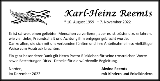 Traueranzeige von Karl-Heinz Reemts 