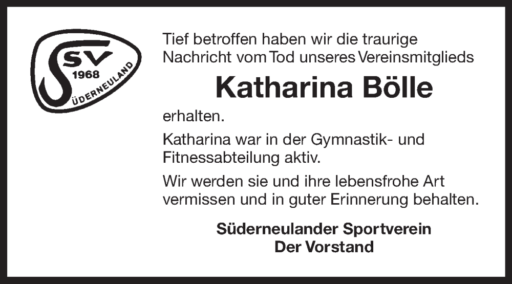  Traueranzeige für Katharina Bölle vom 31.12.2022 aus 