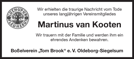 Traueranzeige von Martinus van Kooten 