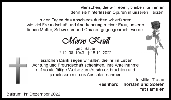 Traueranzeige von Merve Krull 