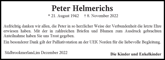 Traueranzeige von Peter Helmerichs 