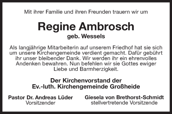 Traueranzeige von Regine Ambrosch 