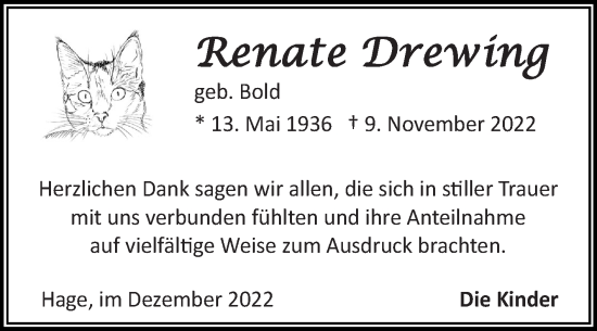 Traueranzeige von Renate Drewing 