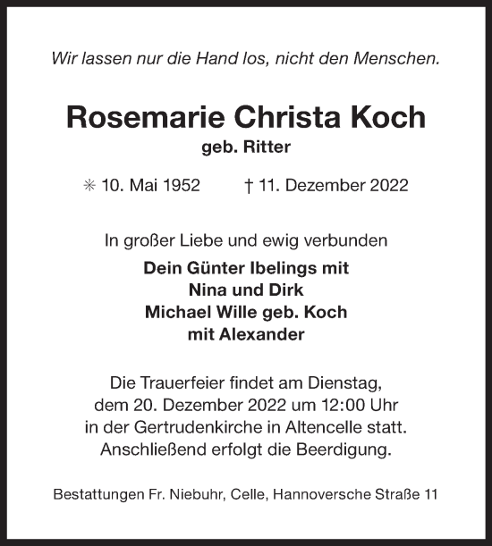 Traueranzeige von Rosemarie Christa Koch 