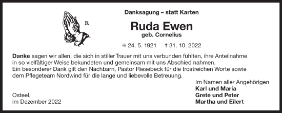Traueranzeige von Ruda Ewen 