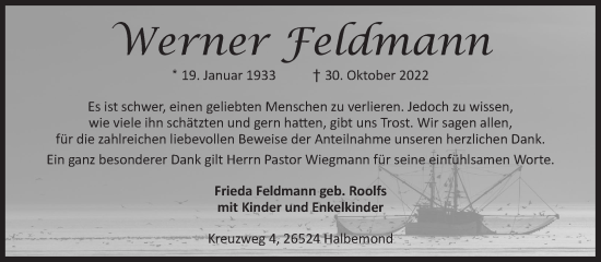 Traueranzeige von Werner Feldmann 