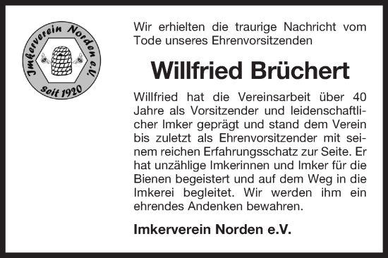 Traueranzeige von Willfried Brüchert 