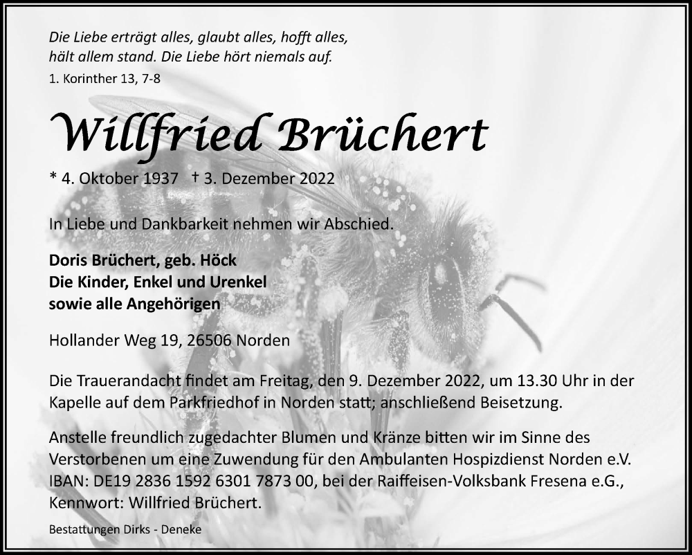  Traueranzeige für Willfried Brüchert vom 06.12.2022 aus 