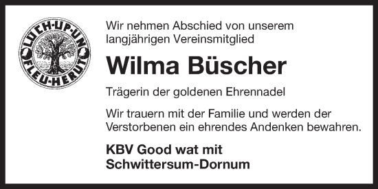 Traueranzeige von Wilma Büscher 