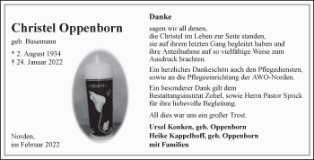 Traueranzeige von Christel Oppenborn 