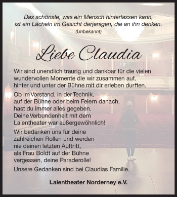 Traueranzeige von Claudia  