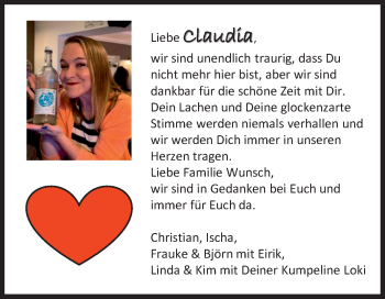 Traueranzeige von Claudia  