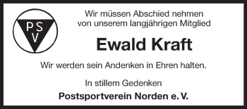 Traueranzeige von Ewald Kraft 