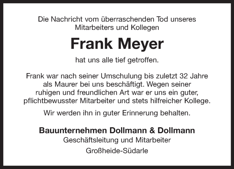  Traueranzeige für Frank Meyer vom 26.02.2022 aus 